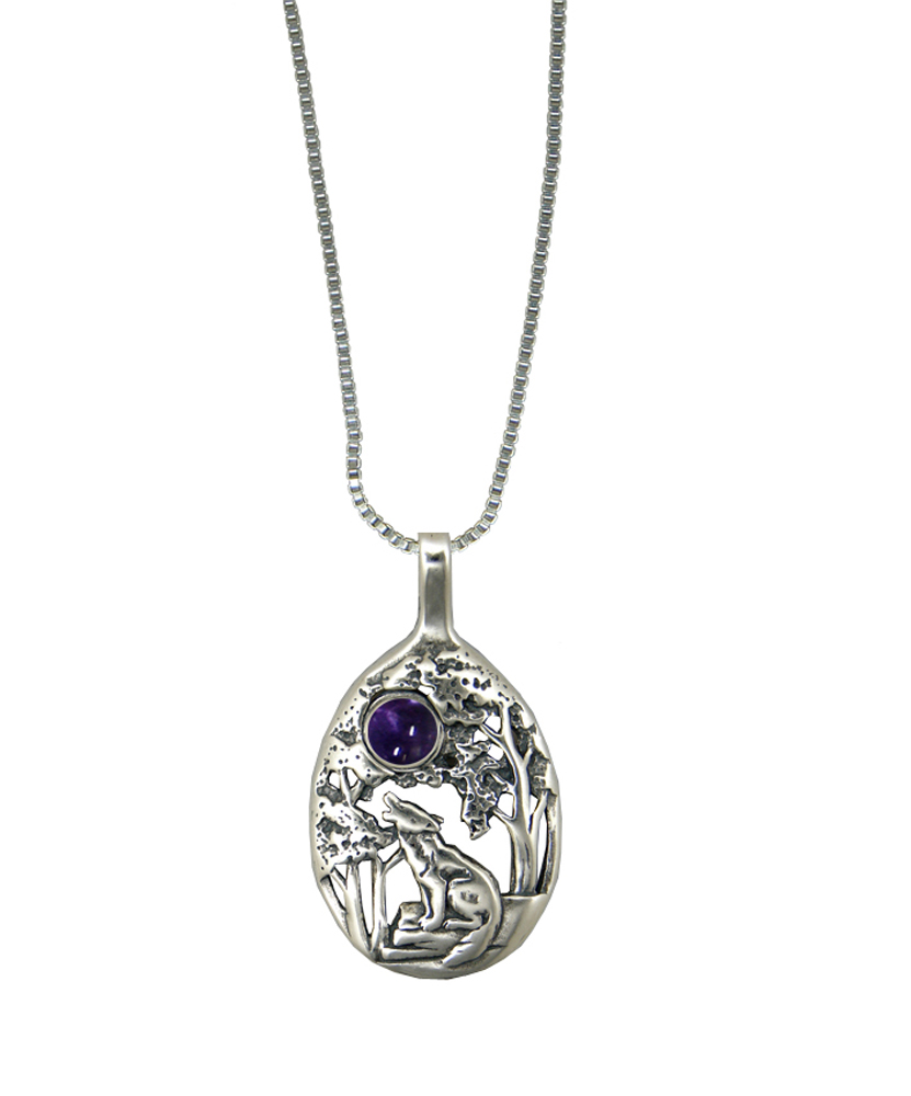 Sterling Silver Howling Wolf Pendant With Iolite